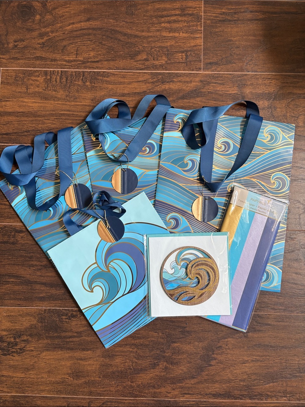 🆕Papyrus “Modern Waves” Gift Bag Set And Card Bundle